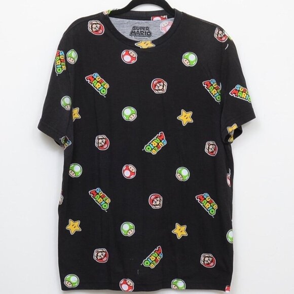Nintendo Super Mario Unisex Black Graphic T-shirt Tee Short Sleeve Video Game - Picture 1 of 8
